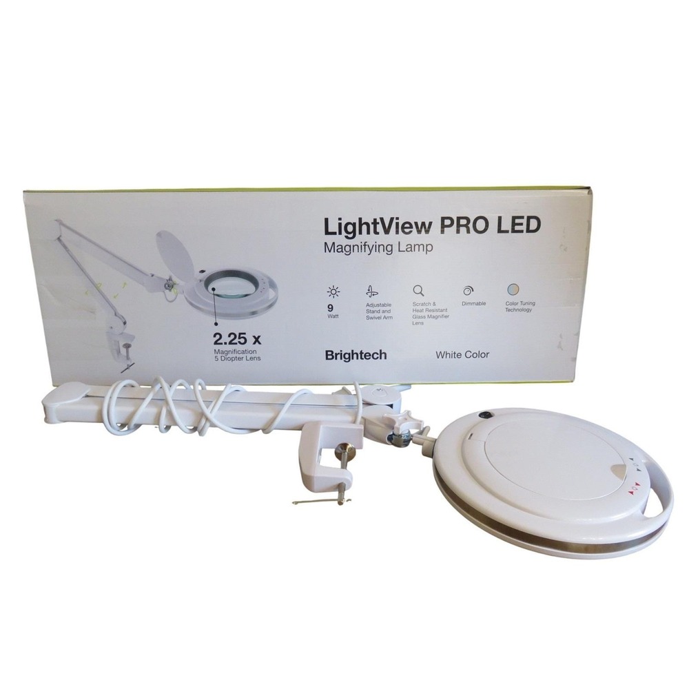 Brightech LightView PRO LED Magnifying Lamp White 2.25x 5 Diopter Dimmable 9W